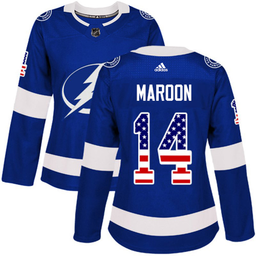 Adidas Tampa Bay Lightning #14 Pat Maroon Blue Home Authentic USA Flag Women Stitched NHL Jersey